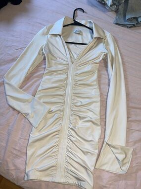 Oh Polly Ruched Cream Dress